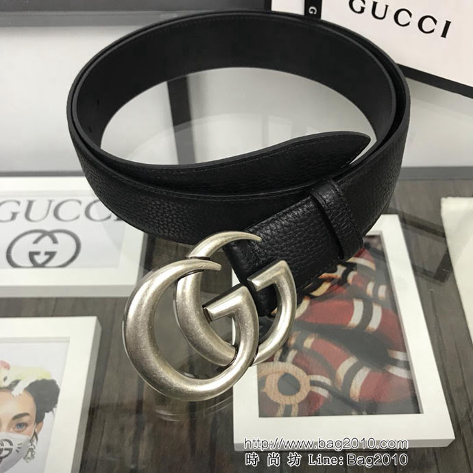 GUCCI古馳 官網新款 原單品質 進口頭層togo荔枝紋 復古GG古銀扣 男士皮帶  xfp1422